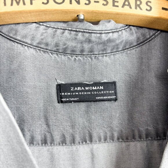 ZARA Woman Premium Denim Collection Grey V-Neck Blouse XS - Picture 2 of 5